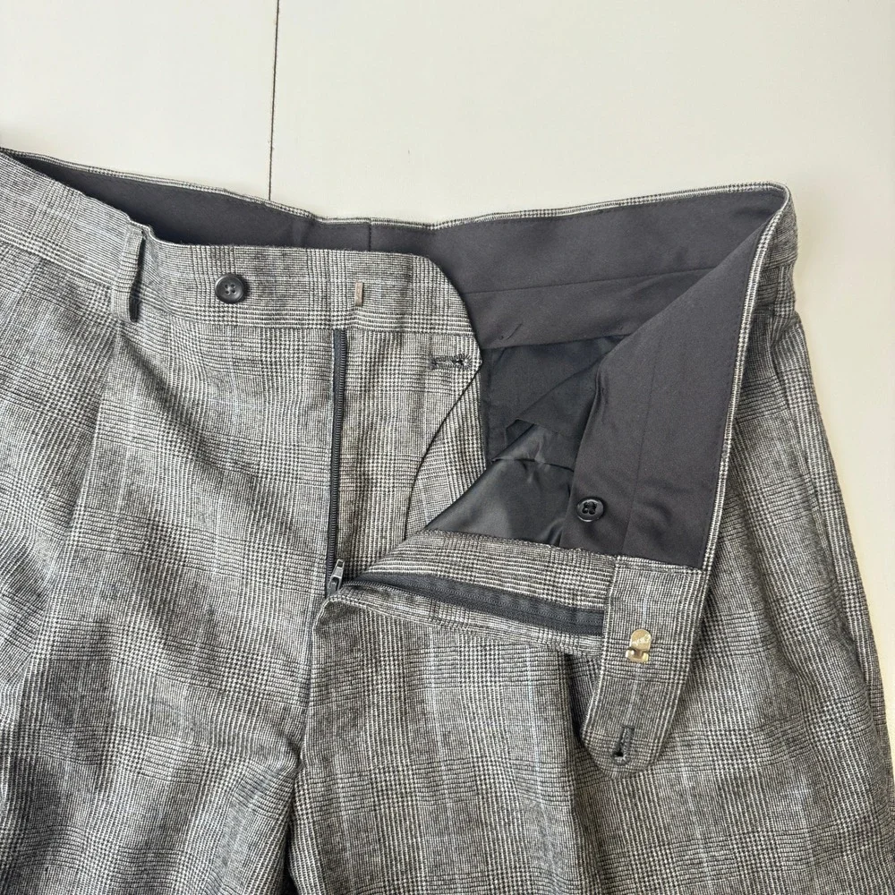 Jos A Bank Executive Collection 100% Wool Pleated Pants Grey Plaid 36R